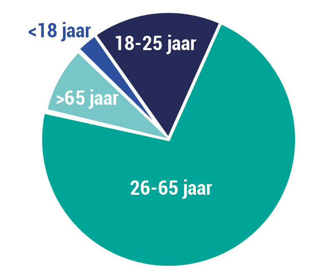 Taartdiagram met de leeftijden van cursisten bij CVO Volt